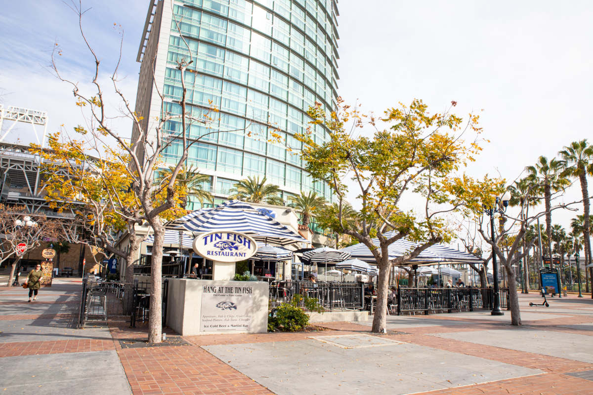 Exterior, main entrance, restaurant logo